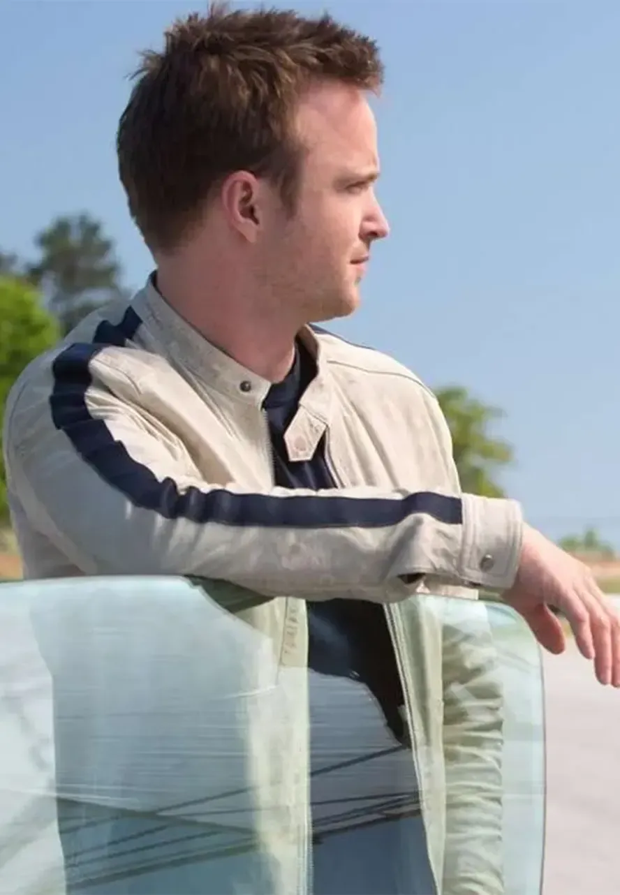 Aaron Paul Need for Speed White Leather Jacket aaron paul need for speed white jacket