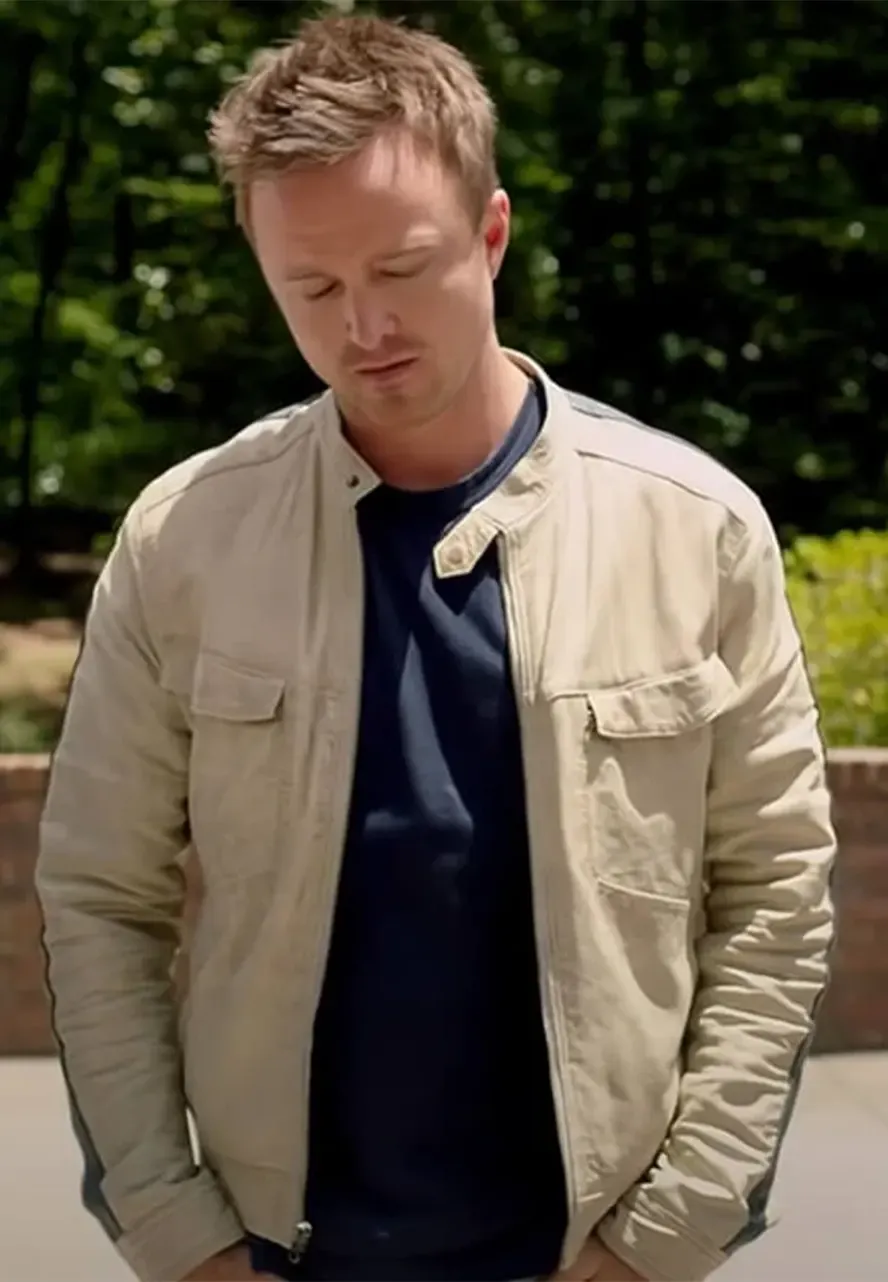 Aaron Paul Need for Speed White Leather Jacket aaron paul need for speed white leather jacket