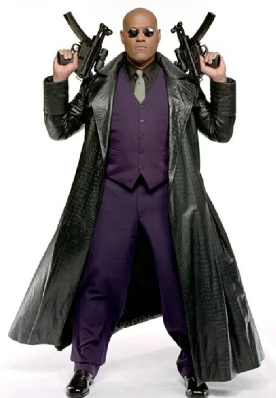 The Matrix Laurence Fishburne Black Leather Coat alligator matrix morpheus leather coat