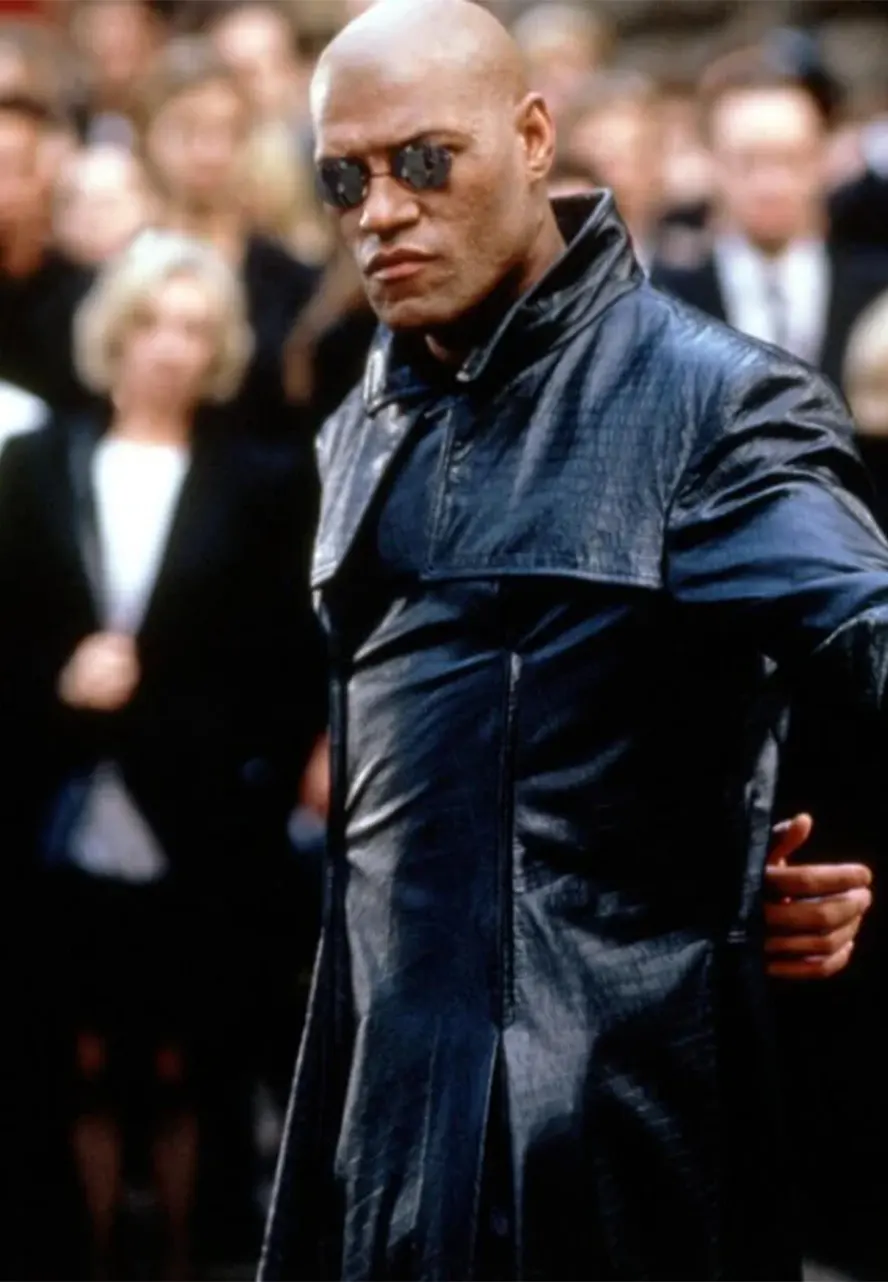 The Matrix Laurence Fishburne Black Leather Coat alligator the matrix morpheus coat