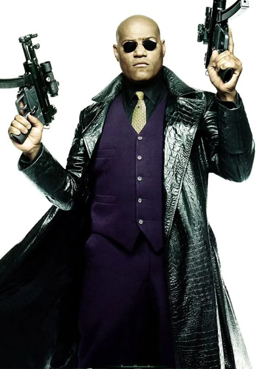 The Matrix Laurence Fishburne Black Leather Coat alligator the morpheus leather coat