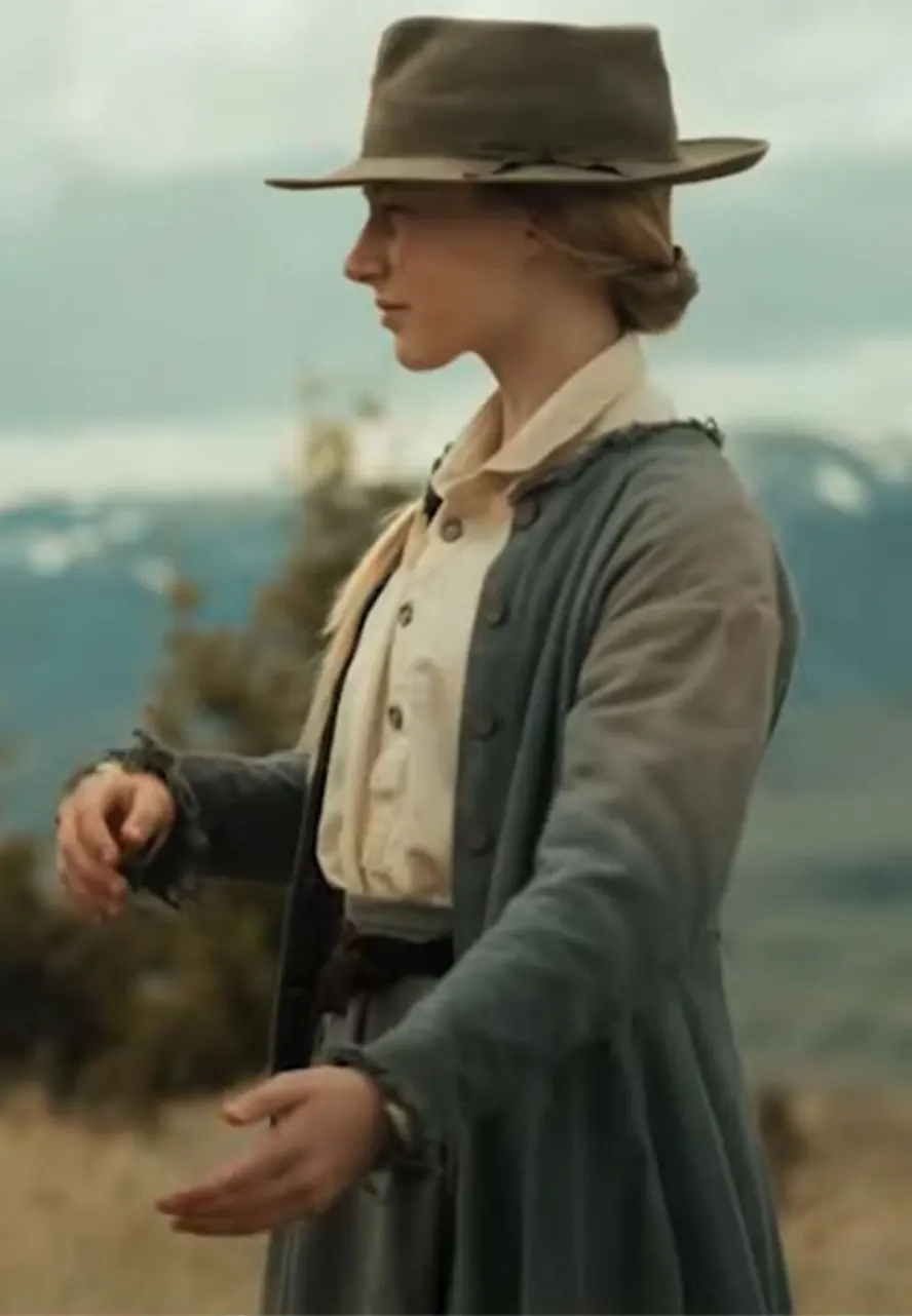 Murder at Yellowstone City 2022 Anna Camp Coat anna camp grey coat