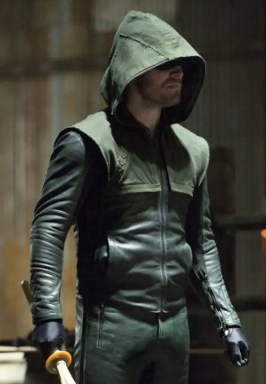 Stephen Amell Green Arrow Leather Jacket arrow green hoodie