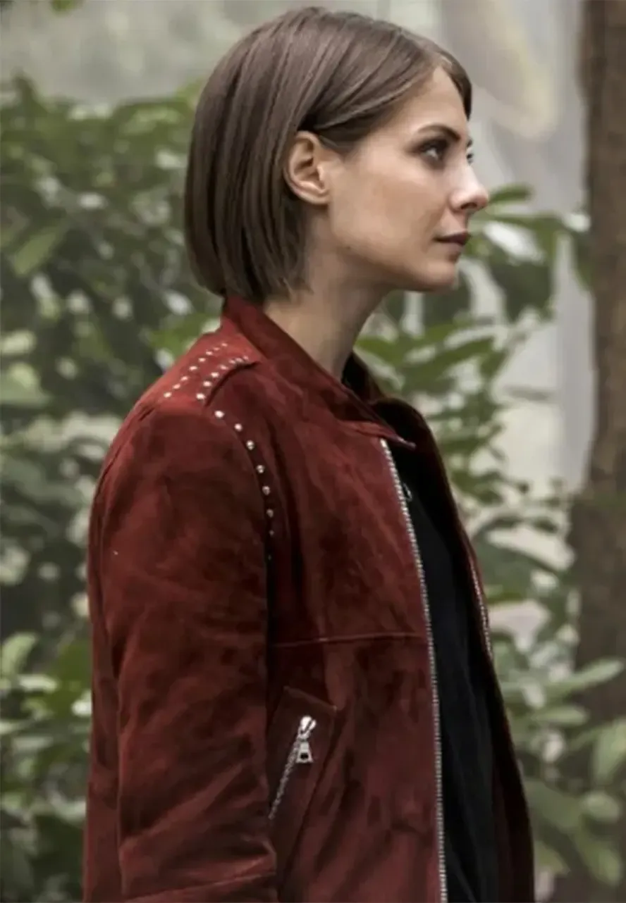 Arrow S05 Thea Queen Studded Suede Jacket arrow season 5 willa holland red suede biker jacket