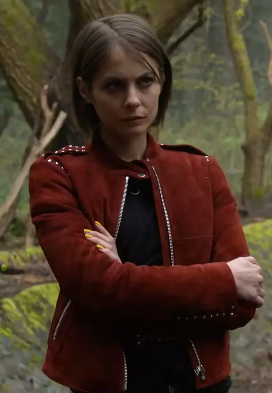 Arrow S05 Thea Queen Studded Suede Jacket arrow season 5 willa holland suede biker jacket
