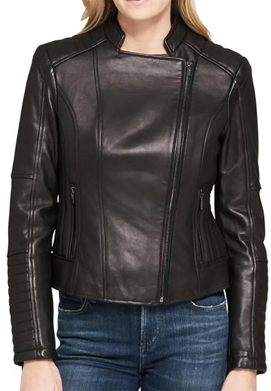 Women's Motorcycle Asymmetrical Zipper Leather Jacket asymmetrical zipper leather jacket