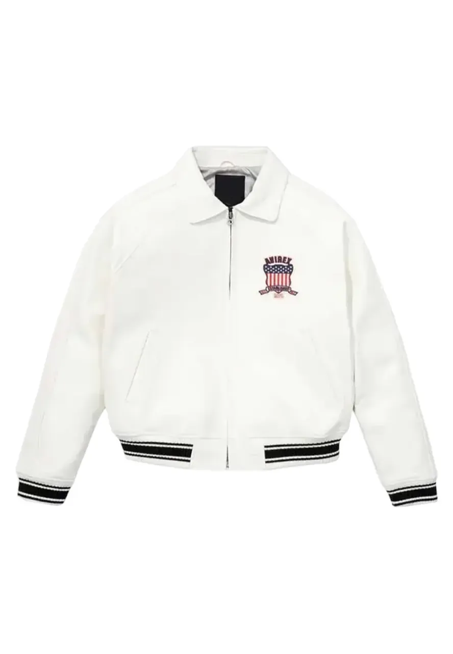 USA Baseball Avirex White Leather Jacket avirex white leather jacket