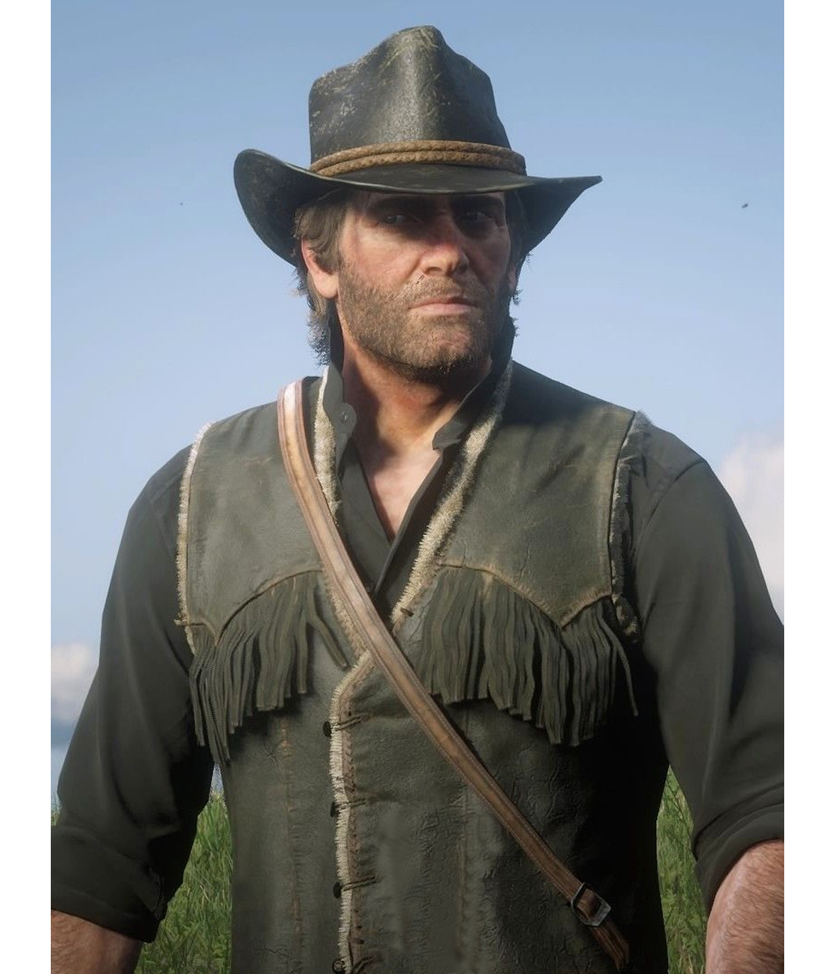 RDR2 Arthur Morgan Shearling Fringe Leather Vest black leather vest with fringe