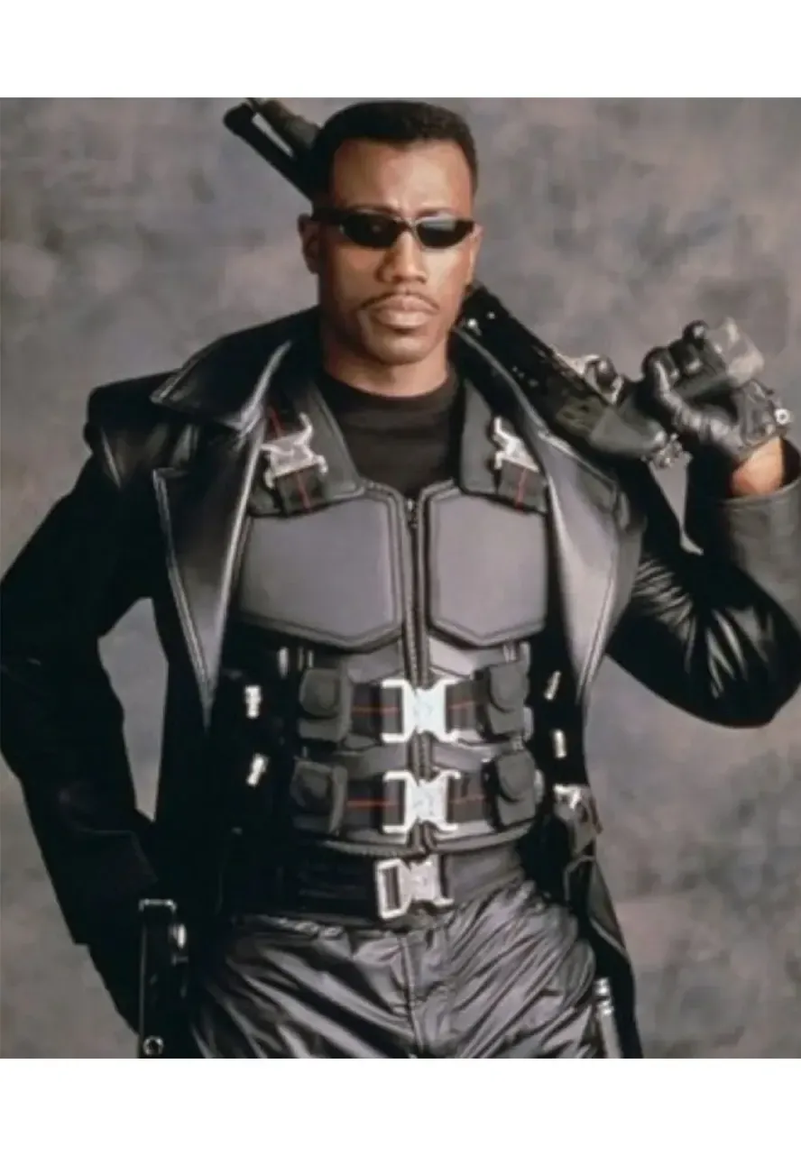 Blade Wesley Snipes Leather Vest blade black leather buckle vest