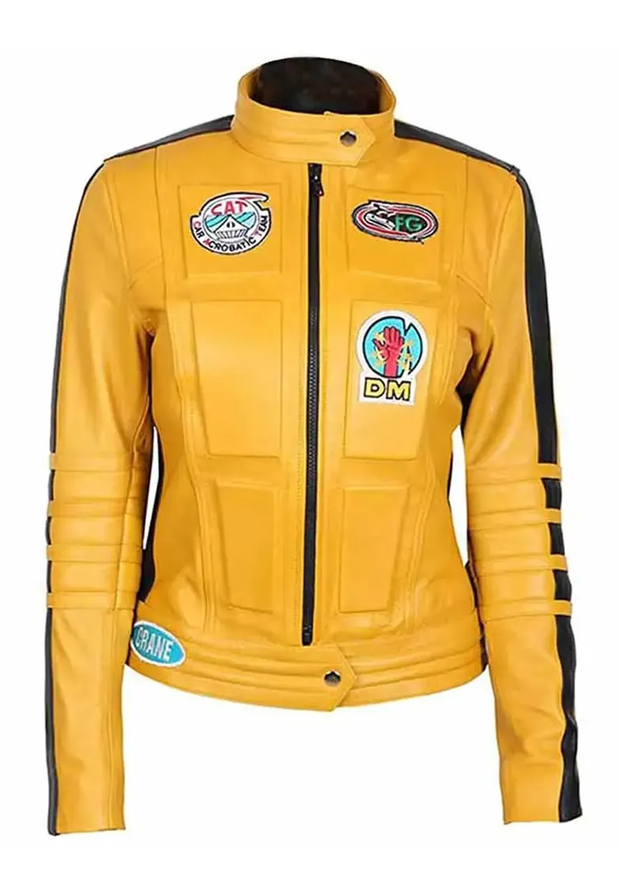 Kill Bill Uma Thurman Yellow Biker Jacket bride uma thurman kill bill leather jacket