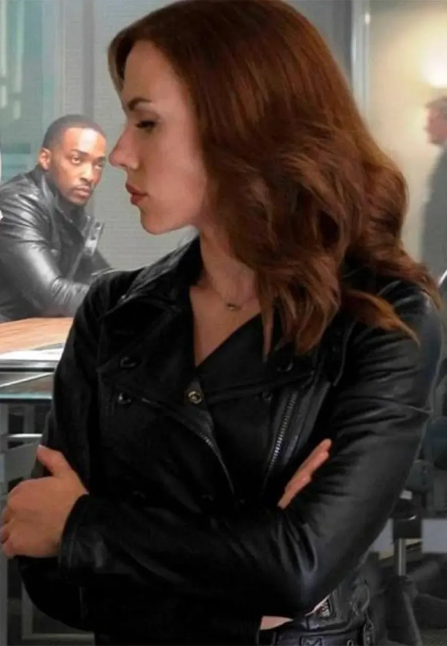 Scarlett Johansson Civil War Black Leather Jacket civil war black leather jacket