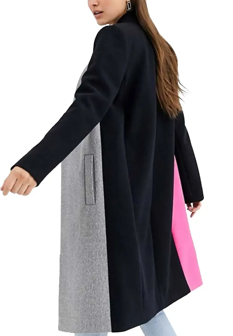 Emily in Paris Lily Collins Color Block Wool Coat emily in cooper color block coat
