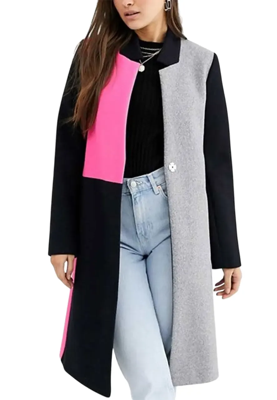 Emily in Paris Lily Collins Color Block Wool Coat emily in paris coat