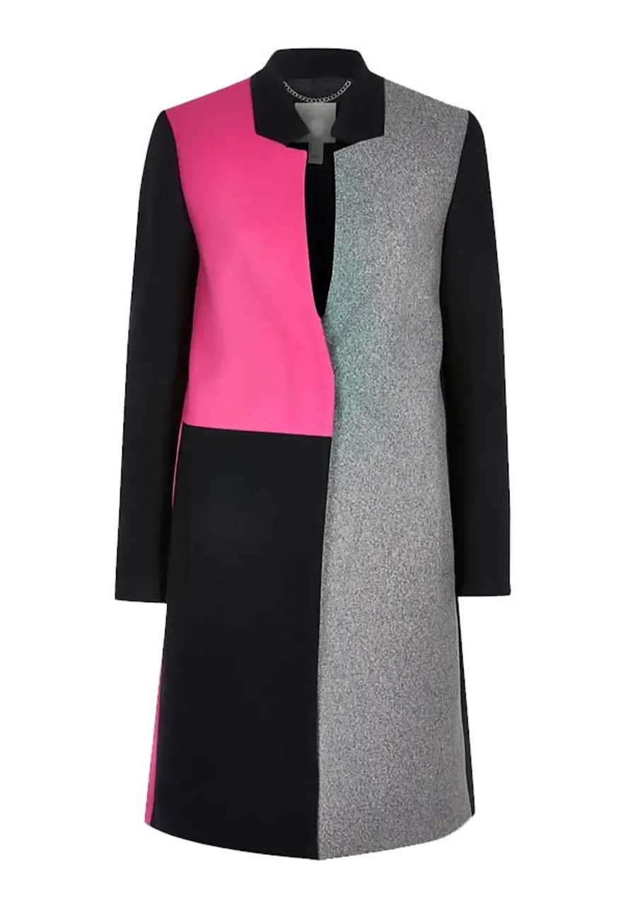 Emily in Paris Lily Collins Color Block Wool Coat emily in paris wool coat