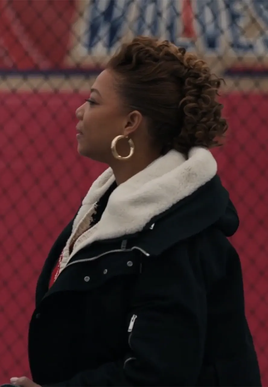 The Equalizer Queen Latifah Black Cotton Shearling Coat equalizer robyn mccall shearling coat