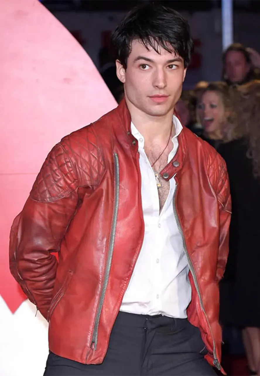 Premiere of Batman V Superman Ezra Miller Leather Jacket ezra miller jacket