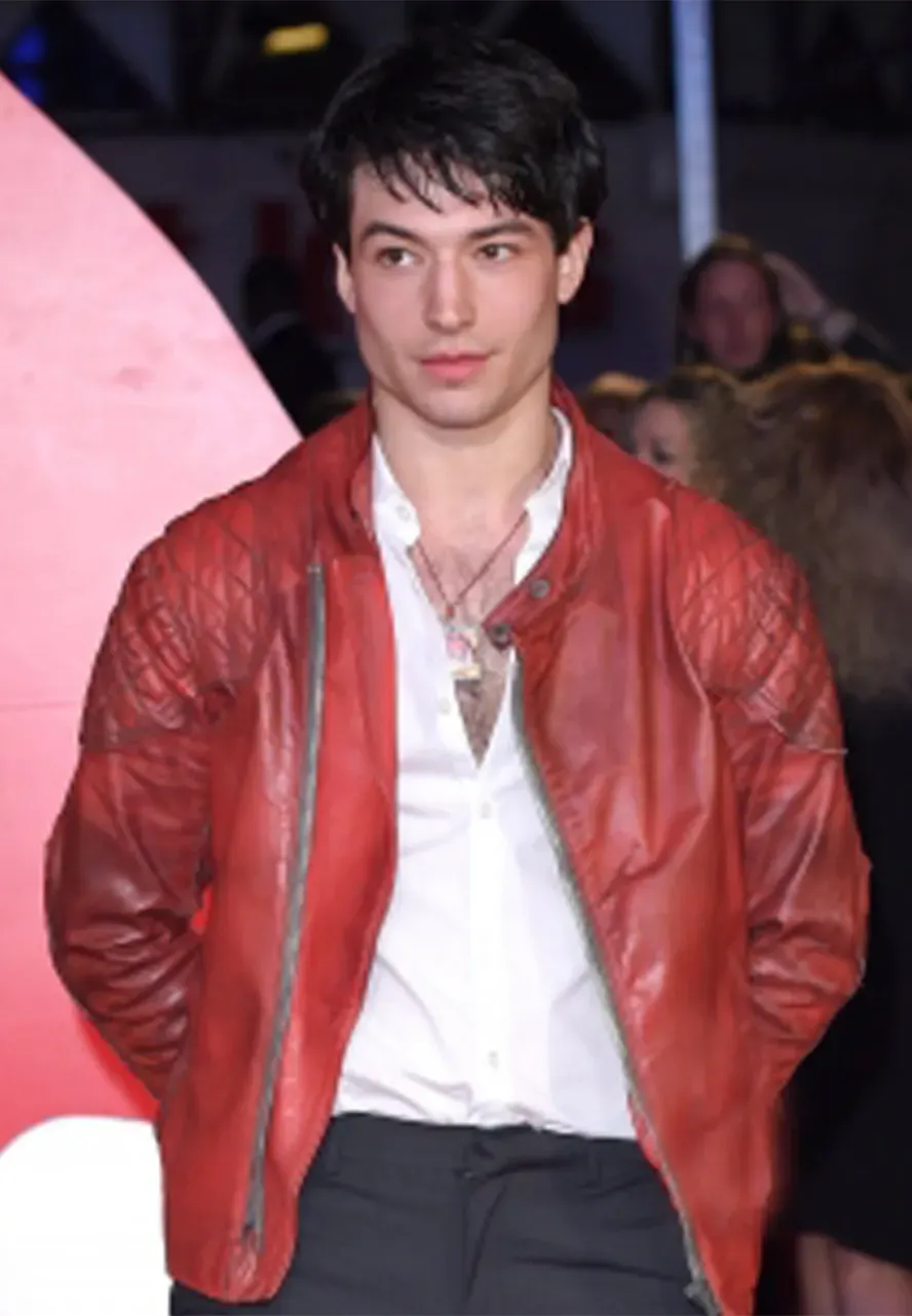 Premiere of Batman V Superman Ezra Miller Leather Jacket ezra miller red jacket