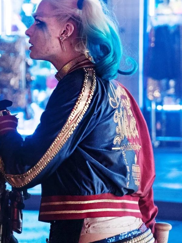 Suicide Squad Harley Quinn Red and Blue Jacket harley quinn satin jacket