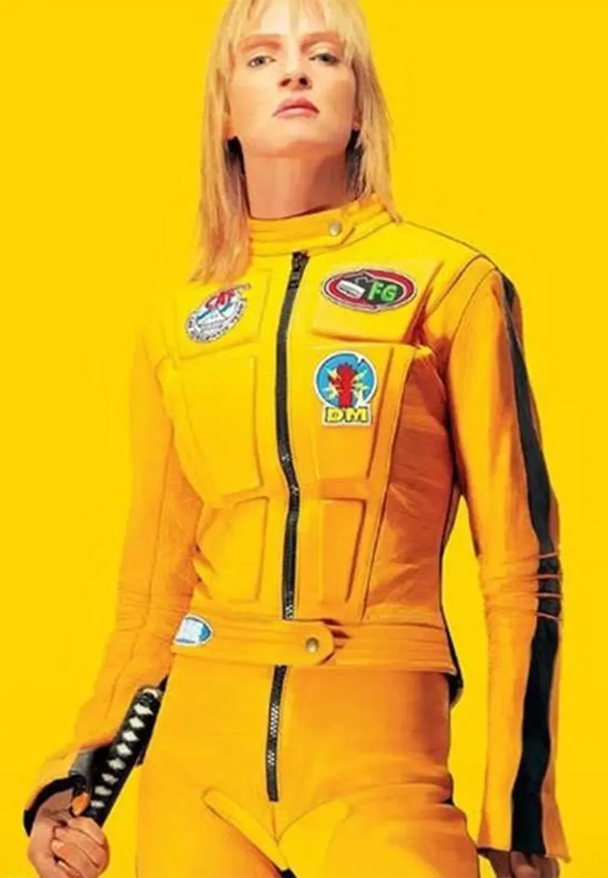Kill Bill Uma Thurman Yellow Biker Jacket kill bill leather jacket
