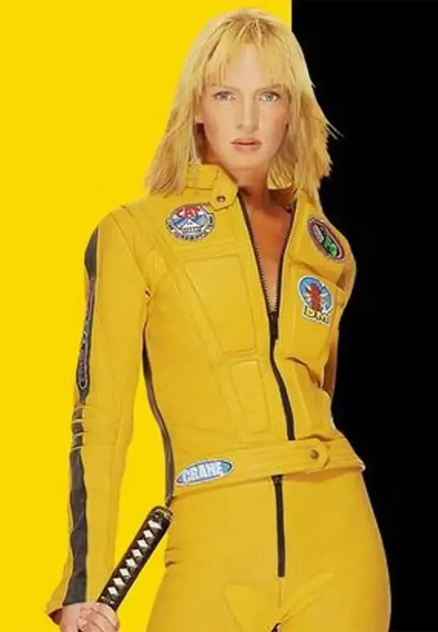 Kill Bill Uma Thurman Yellow Biker Jacket kill bill yellow leather motorcycle jacket