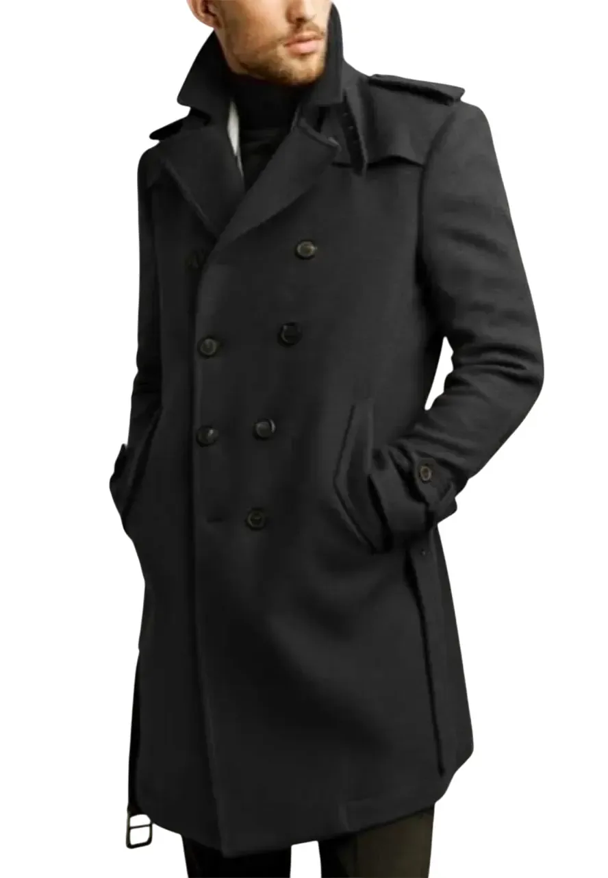 Men's Double Breasted Street Wear Coat mens double breasted black coat