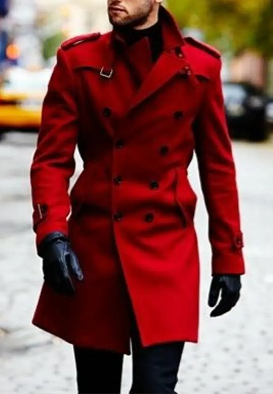 Men's Double Breasted Street Wear Coat mens double breasted red coat