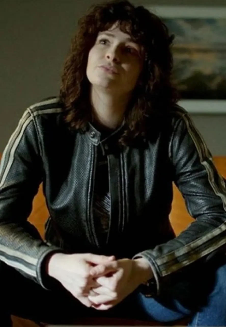 NOS4A2 Ashleigh Cummings Striped Motorcycle Jacket nos4a2 ashleigh cummings biker jacket