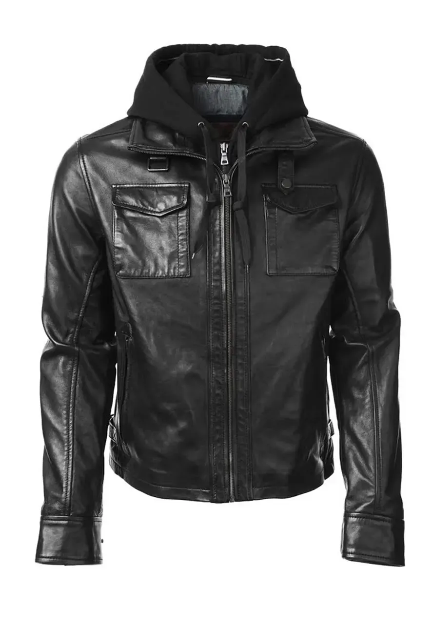 Oliver Queen Black Leather Jacket with Hood oliver queen black leather jacket