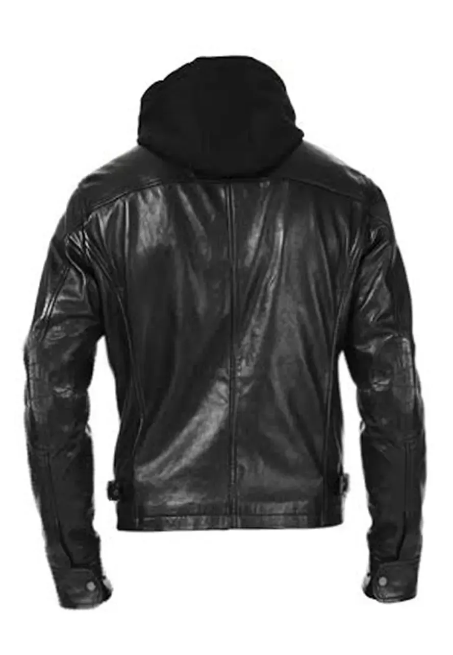 Oliver Queen Black Leather Jacket with Hood oliver queen hoodie