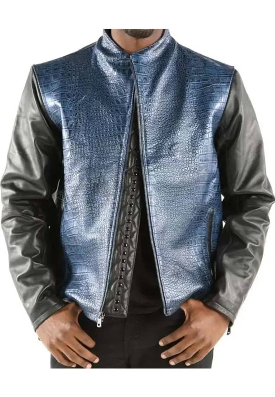Pelle Pelle China Collar Blue Leather Jacket pelle pelle china collar blue leather jacket