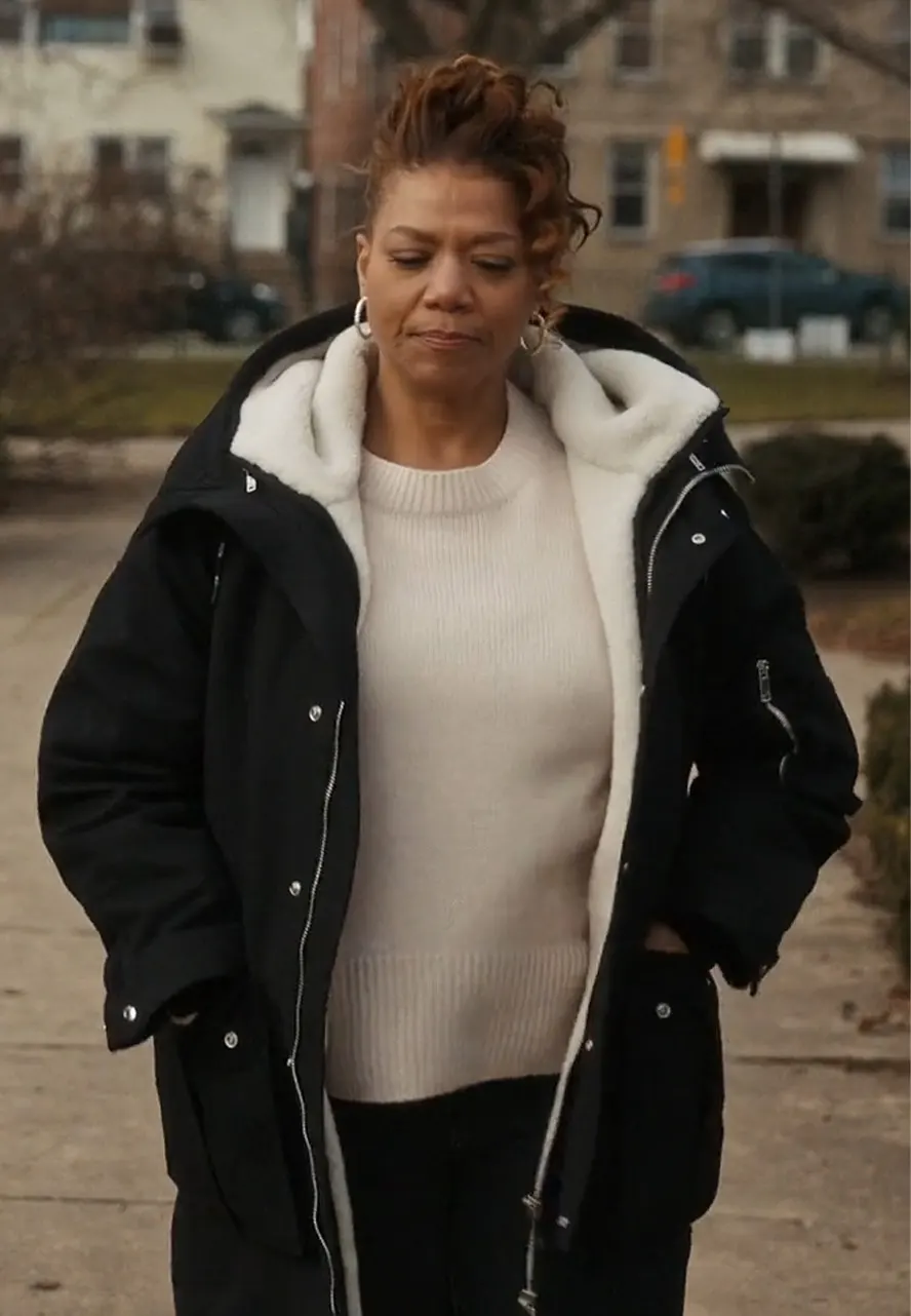The Equalizer Queen Latifah Black Cotton Shearling Coat robyn mccall shearling coat