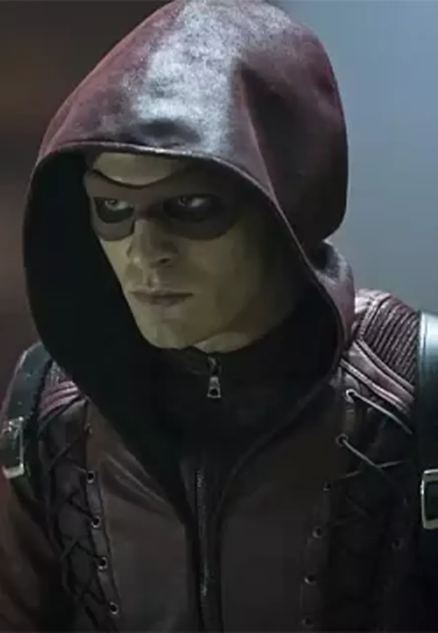 Arrow Arsenal Maroon Leather Hooded Jacket roy harper hoodie