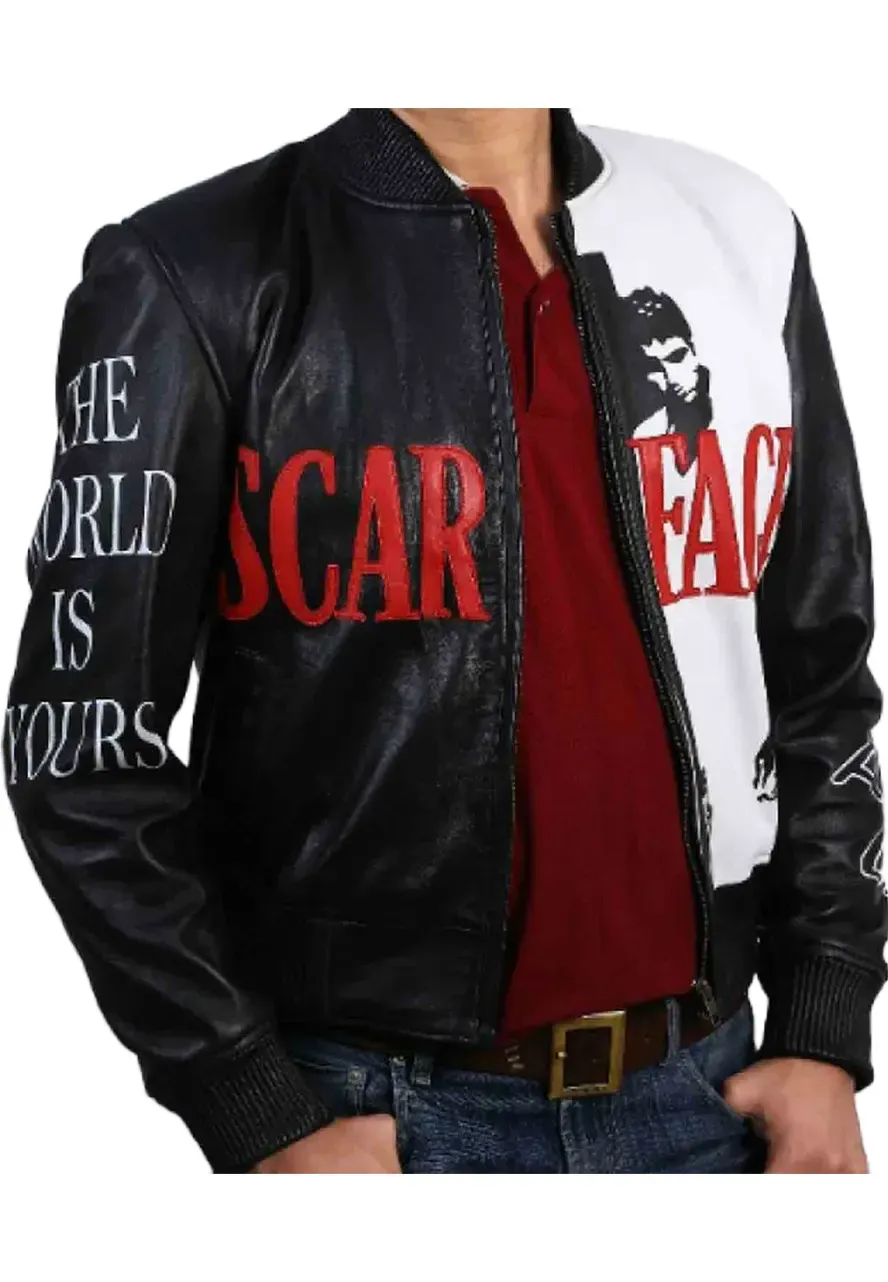 Scarface Tony Montana Bomber Leather Jacket scarface tony montana bomber leather jacket