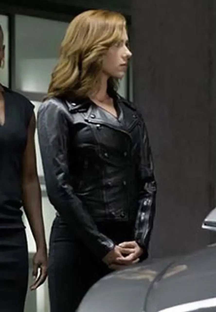 Scarlett Johansson Civil War Black Leather Jacket scarlett johansson black leather jacket