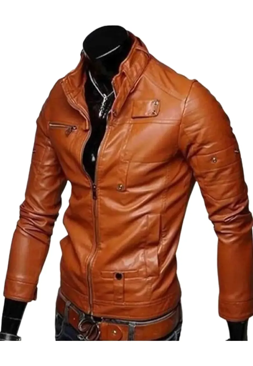 Men’s Slim Fit Casual Wear Leather Jacket slim fit brown leather jacket