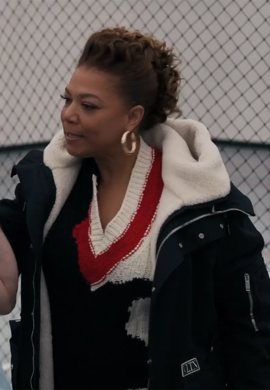 The Equalizer Queen Latifah Black Cotton Shearling Coat the equalizer queen latifah black shearling coat