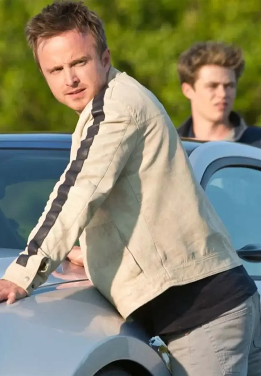 Aaron Paul Need for Speed White Leather Jacket tobey marshall white jacket