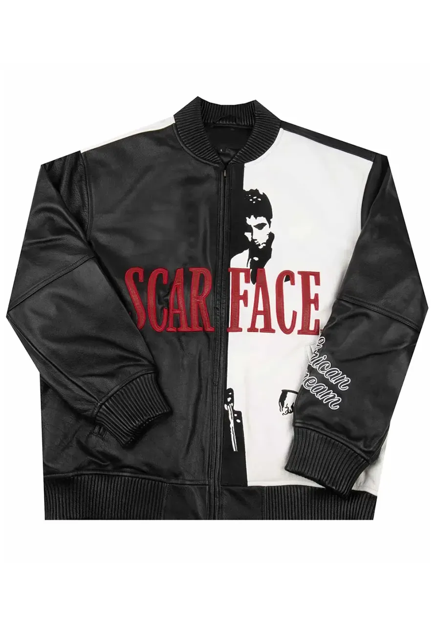 Scarface Tony Montana Bomber Leather Jacket tony montana bomber leather jacket