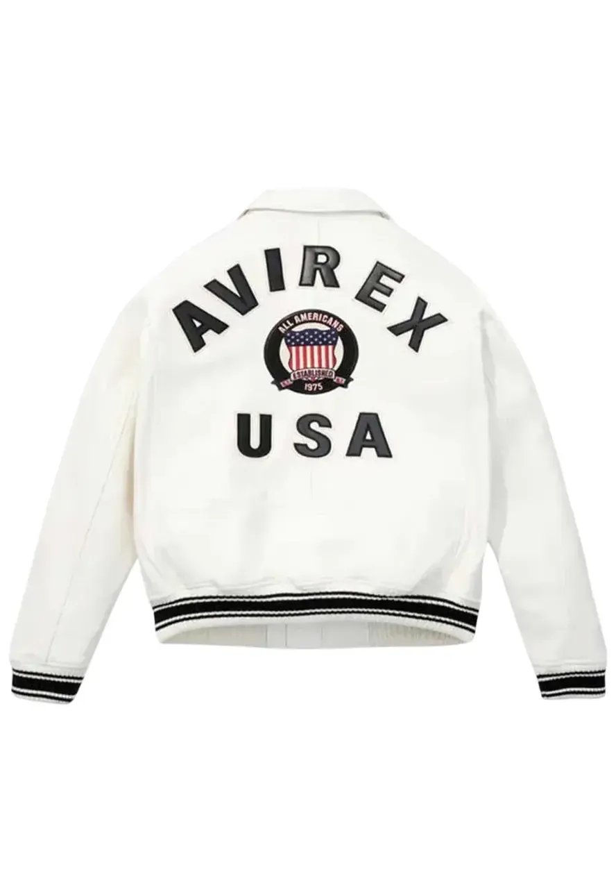 USA Baseball Avirex White Leather Jacket white avirex jacket