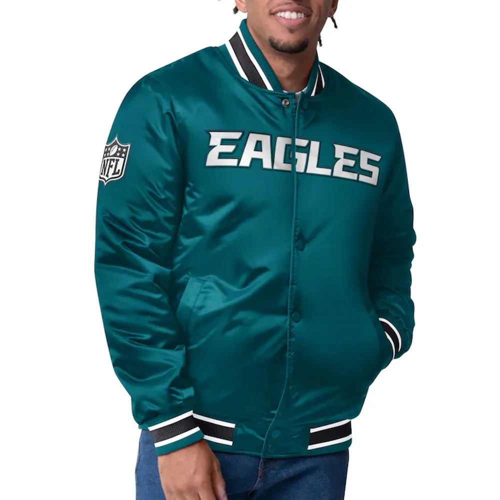 Philadelphia Eagles Closer Midnight Satin Jacket eagles starter jacket