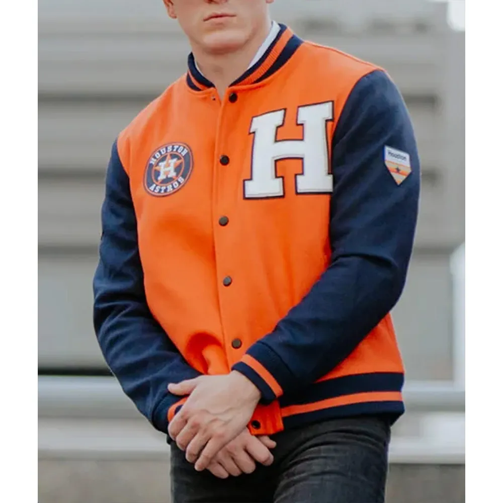 Houston Astros Blue and Orange Varsity Jacket houston astros letterman jackets