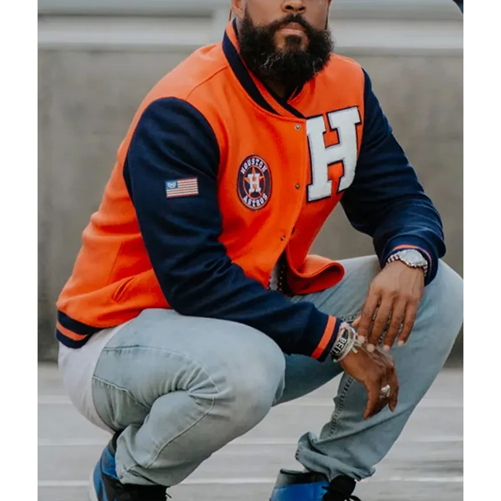 Houston Astros Blue and Orange Varsity Jacket houston astros starter jacket