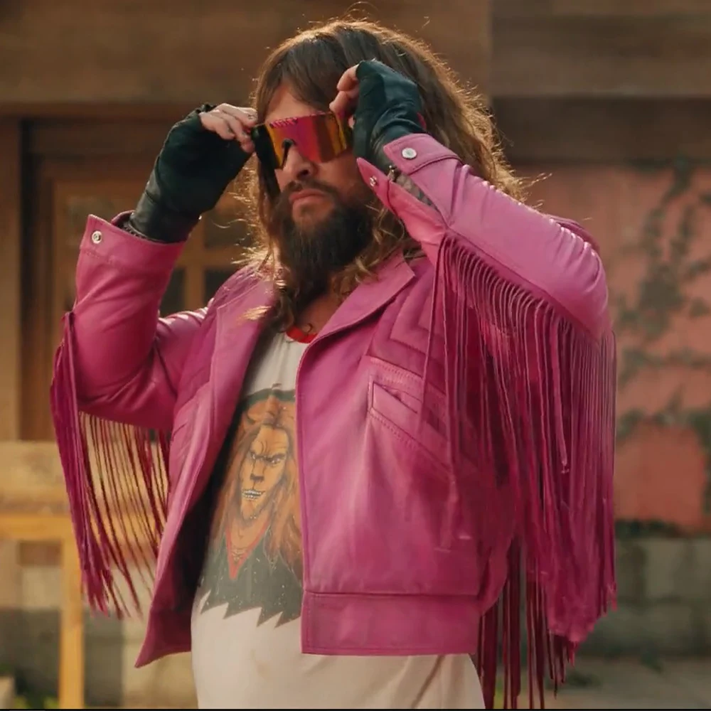 Minecraft Jason Momoa Pink Leather Jacket jason momoa minecraft movie outfit