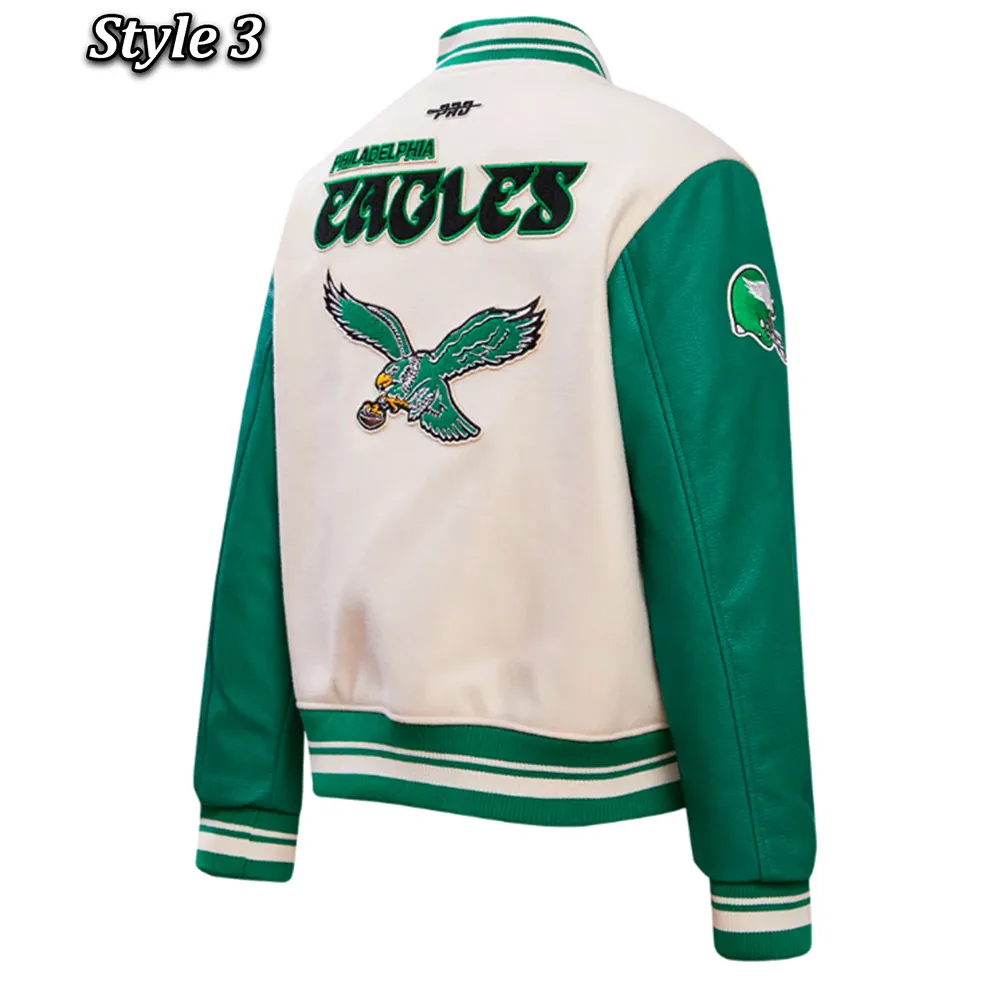 Classic Retro Philadelphia Eagles Varsity Jacket retro classic philadelphia eagles cream and green bomber varsity jacket