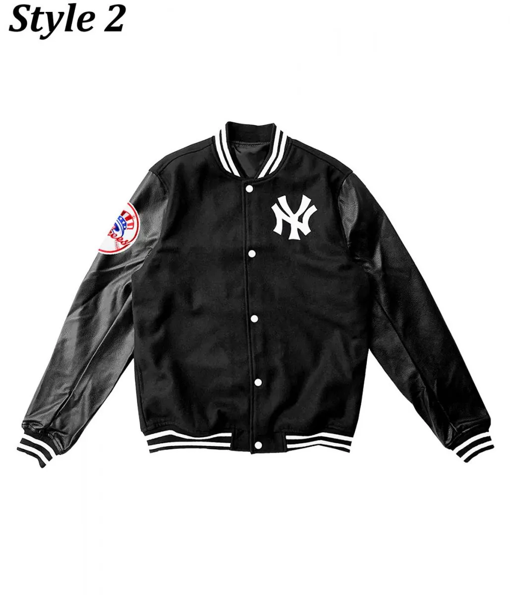 NY Yankees Wool and Leather Black Jacket black yankees jacket