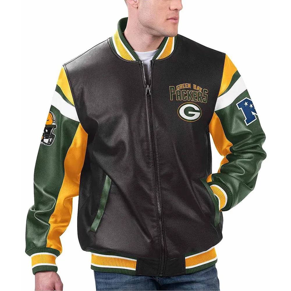 Green Bay Packers Black Varsity Leather Jacket green bay packers varsity jacket