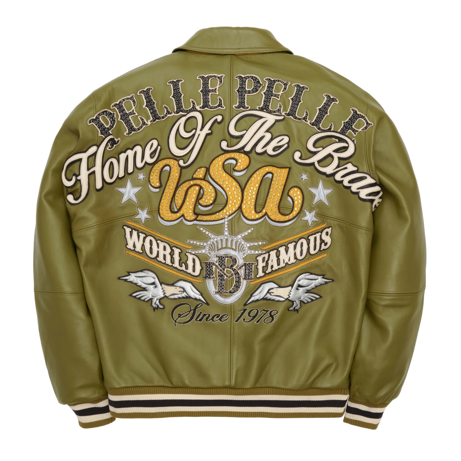 Stars and Stripes Olive Green Leather Pelle Pelle Jacket green pelle pelle leather jackets