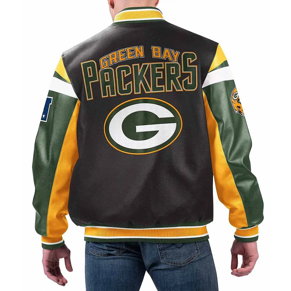 Green Bay Packers Black Varsity Leather Jacket leather green bay packers jacket