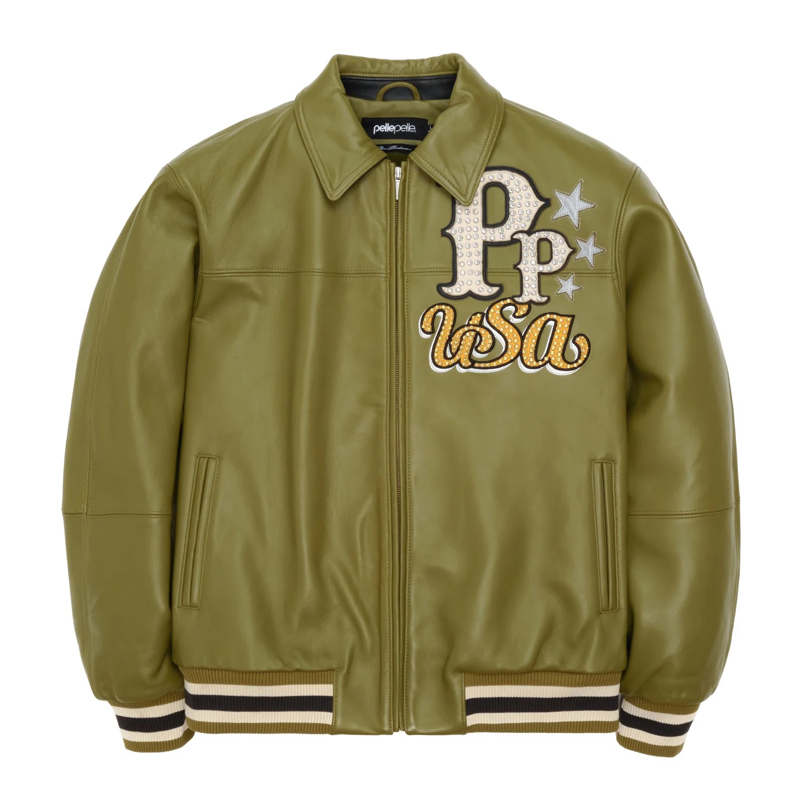Stars and Stripes Olive Green Leather Pelle Pelle Jacket leather pelle pelle jacket