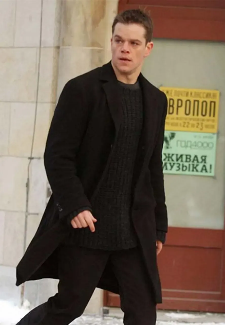 The Bourne Supremacy Matt Damon Black Wool Coat matt damon coat